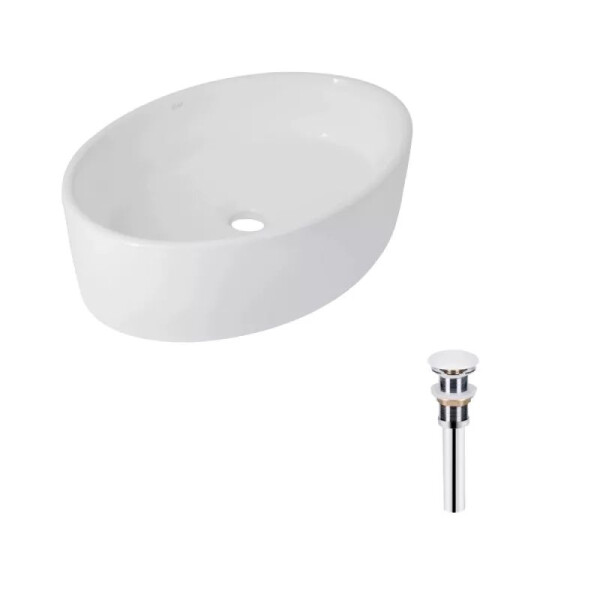 Раковина 500х360х140мм накладна овальна White Qtap Kolibri + Донний клапан PU02
