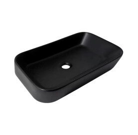Раковина 585х380х180мм накладна овальна з донним клапаном Leo Matt Black Qtap